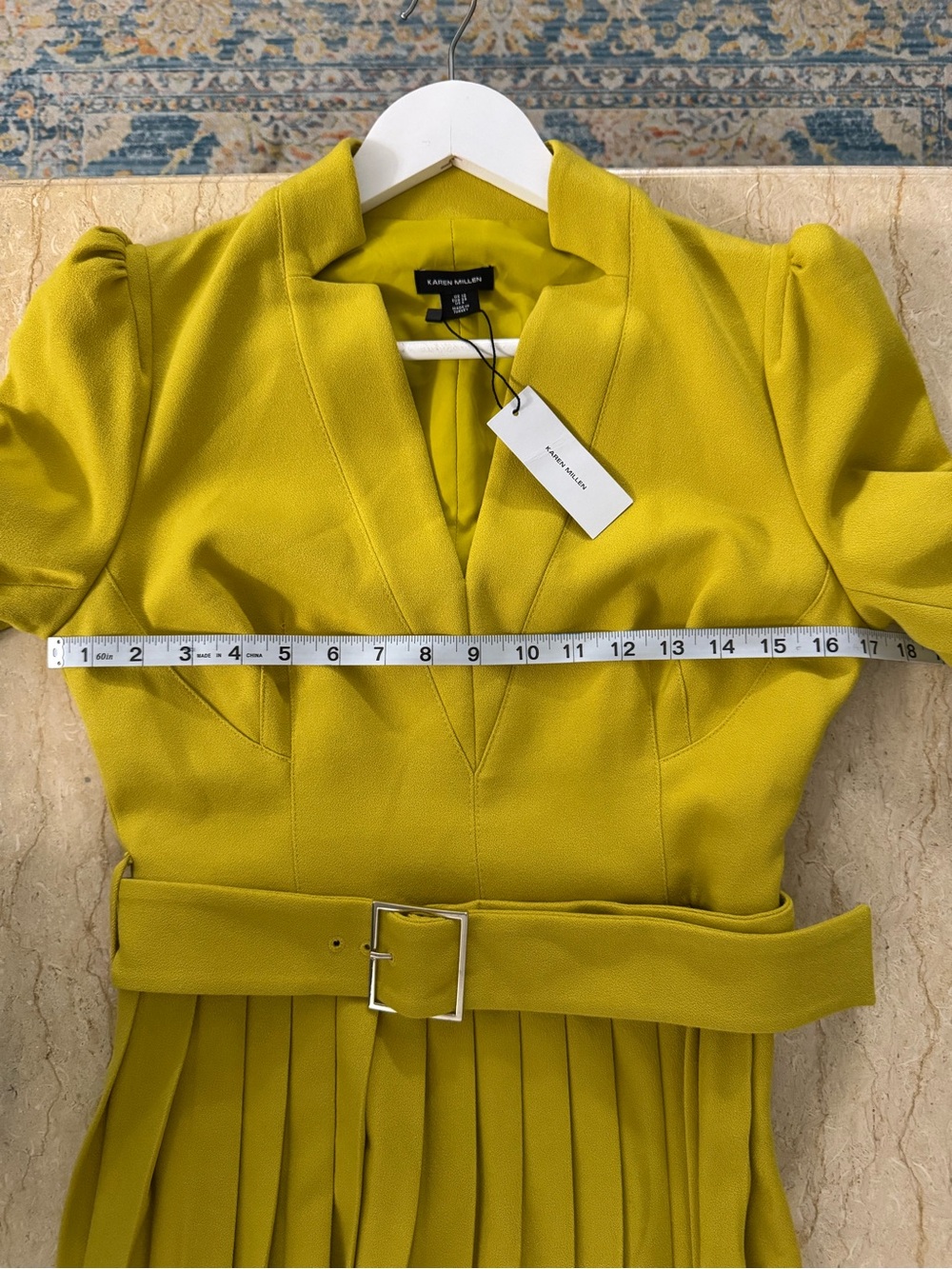 NWT KAREN MILLEN Structured Crepe Forever Pleat Belted Midi Dress $439 - Picture 12 of 15